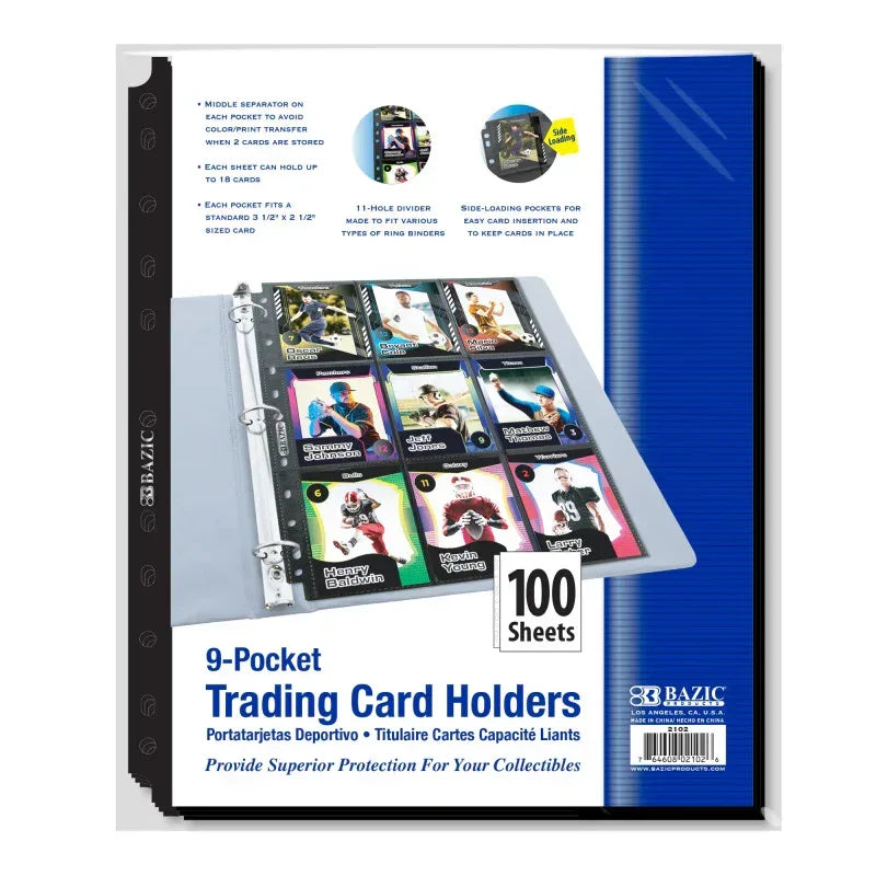 Side Loading 9-Pocket Double Sided Sports Card Holder, Pack of 100 – Gramco  School Supplies