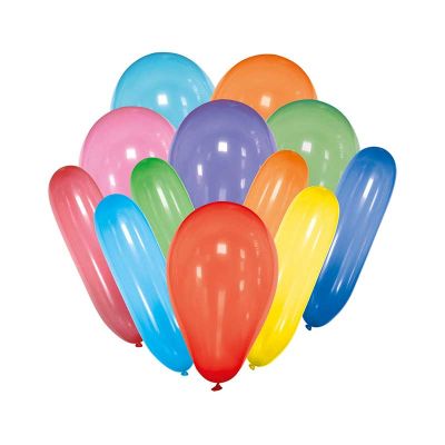 A vibrant cluster of colorful balloons, including blue, pink, red, purple, green, orange, and yellow, arranged in a cheerful, celebratory manner.