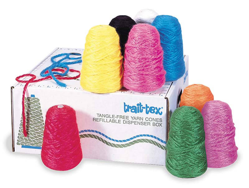 TRAIT-TEX® 3-PLY SCHOOL ROVING YARN DISPENSER, ASSORTED COLORS, 8 OZ., 9 CONES