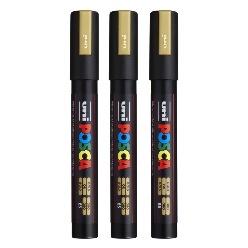 PC-5M Paint Markers, Medium Bullet Tip (1.8-2.5 mm), Gold, Pack of 3