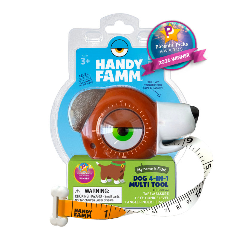 Fido the Dogâ¢ 4-in-1 Kids Tape Measure â 8 ft Measuring Tool with Level & Angle Finder, STEM Learning Tool for Kids