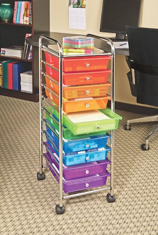 10-Drawer Organizer Cart, Available in Multi-Color, Smoke Gray, White