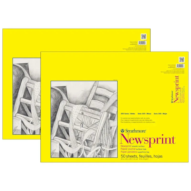 300 Series Newsprint Pad, Tape Binding, 50 Sheet, 18x24 inch, Pack of 2