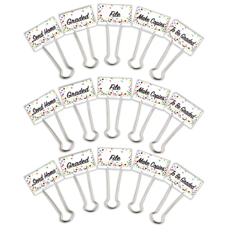 Confetti Large Binder Clips, Management, 5 Per Pack, 3 Packs