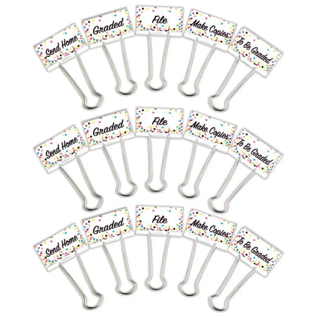 Confetti Large Binder Clips, Management, 5 Per Pack, 3 Packs