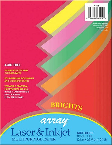 ARRAY® MULTI-PURPOSE PAPER BRIGHTS 500CT 8-1/2" X 11" 5 ASSORTED COLORS, 20 LB., 500 SHEETS 101105