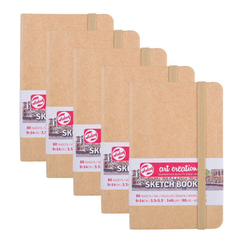 Sketchbook, 80 Sheets, 90lbs, Kraft Cover, 3.5" x 5.5", Pack of 5