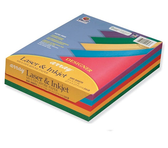 ARRAY® DESIGNER MULTI-PURPOSE PAPER 8-1/2" X 11" 5 ASSORTED COLORS 500 SHEETS, 101346