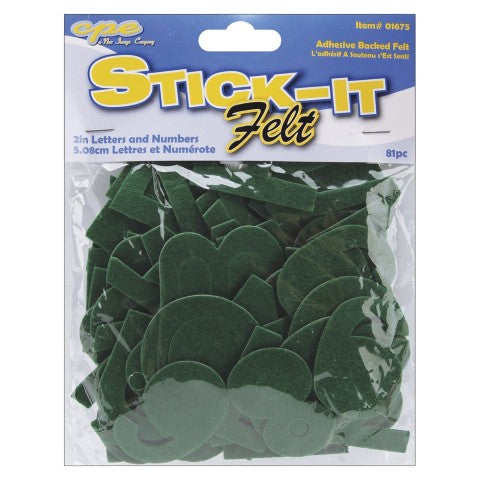 Stick It Felt 1" Numbers & Letters Kelly Green 80 per pack