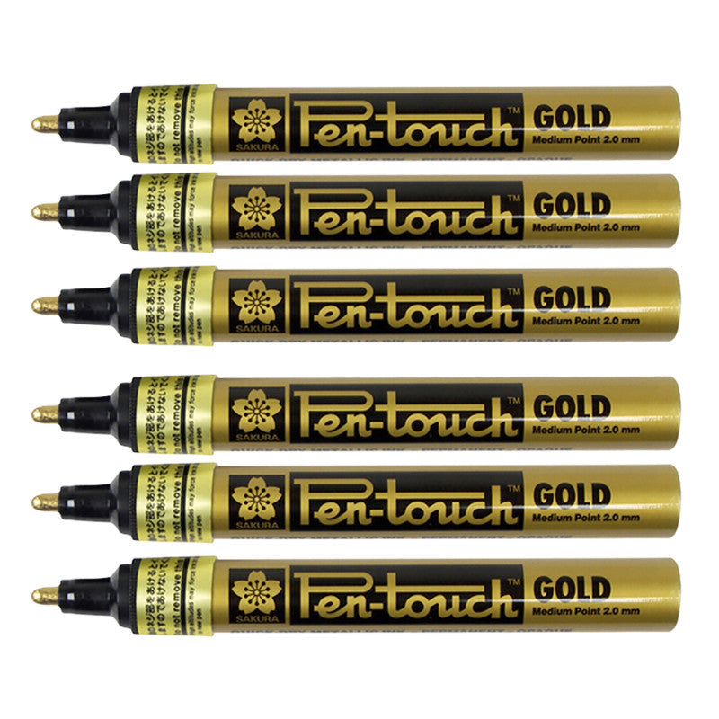 Pen-touch Paint Marker, Med 2.0mm, Gold, Pack of 6