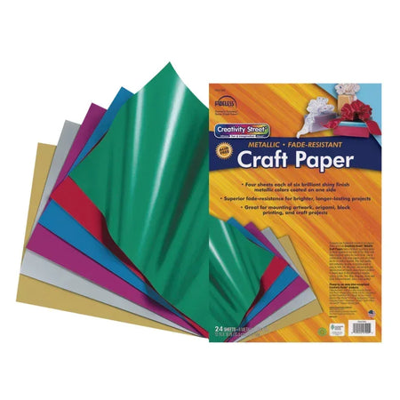 Craft Paper, Metallic, 6 Assorted Colors, 12" x 18", 24 Sheets