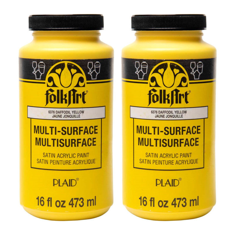 Acrylic Paint Multi-Surface Satin, 16oz., Daffodil Yellow, Pack of 2