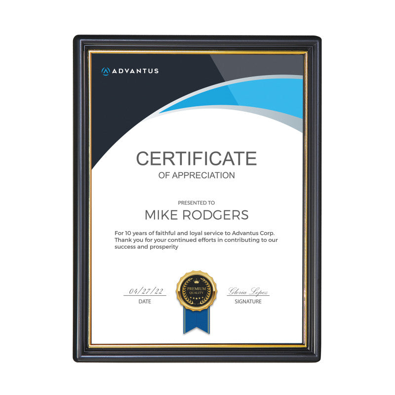 EZ Mount Document Frame, Black & Gold Plastic, 8x10 in