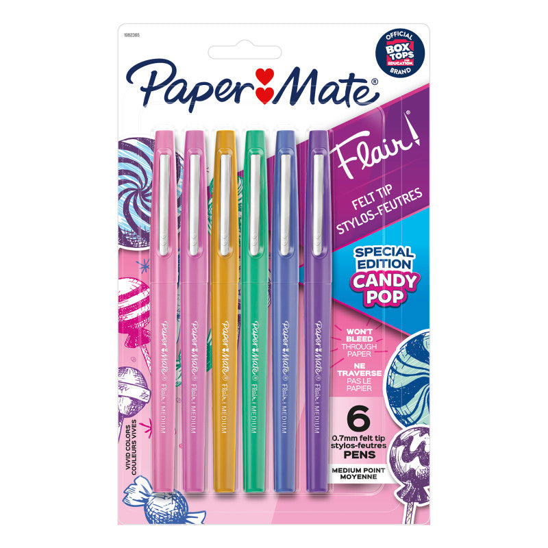Flair Felt Tip Pens, Medium Point (0.7mm), Candy Pop Pack, 6 Count