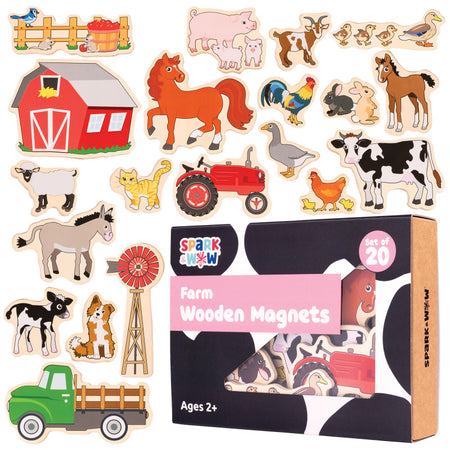Wooden Magnets- Farm - Set of 20