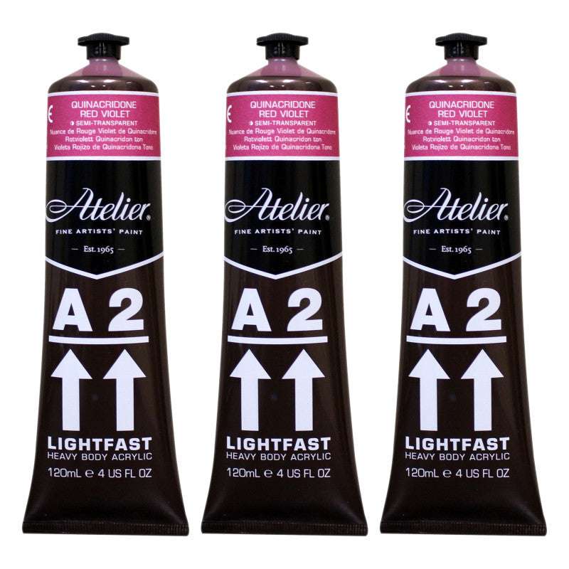 A2 Heavy Body Lightfast Artist Acrylic, 4 oz., Quinacridone Red Violet Hue, Pack of 3
