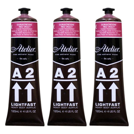 A2 Heavy Body Lightfast Artist Acrylic, 4 oz., Quinacridone Red Violet Hue, Pack of 3