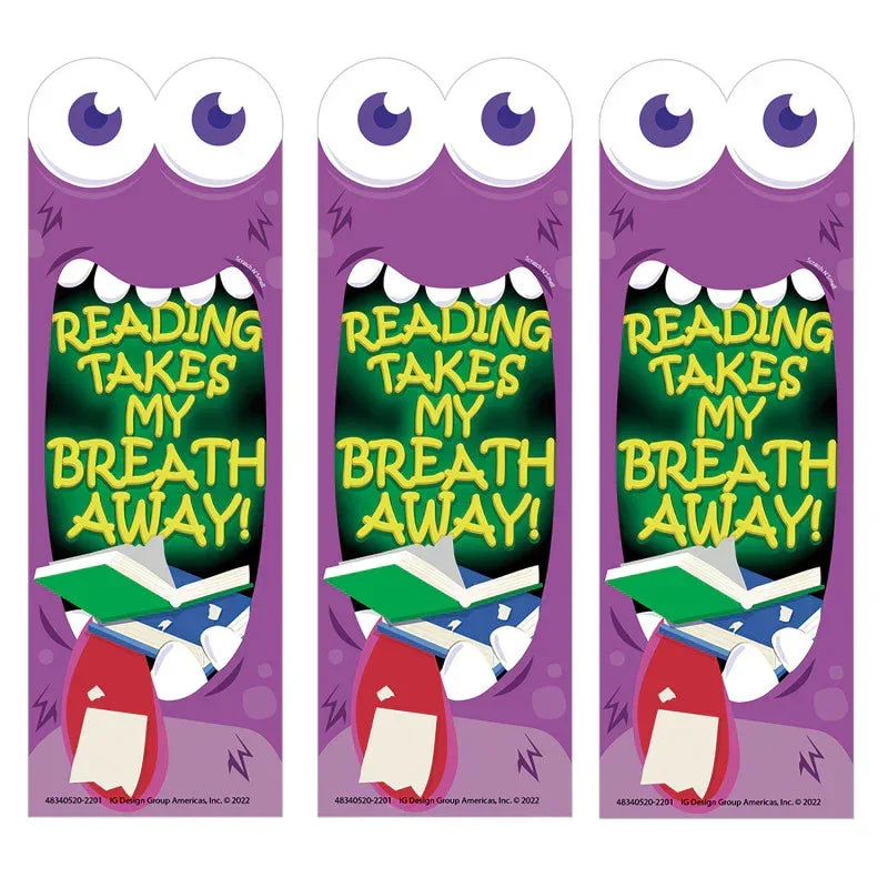 Reading Takes My Breath Away Monster Breath Scented Bookmarks, 24 Per Pack, 3 Packs