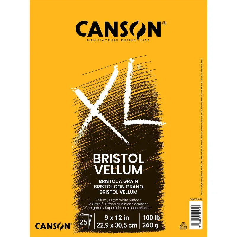XL Series Bristol Pad, Vellum Finish, Foldover Binding, 25 Sheet, 9x12 inch, 1 Count