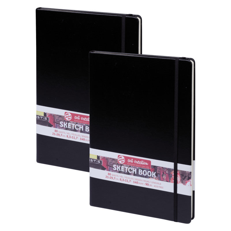 Sketchbook, 80 Sheets, 90lbs, Black Cover, 8.3" x 11.7" (A4), Pack of 2