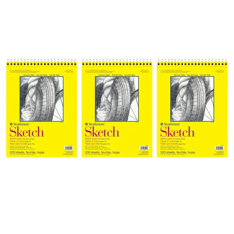 300 Series Sketch Pad, Side Wire Binding, 100 Sheets, 11x14 inch, Pack of 3