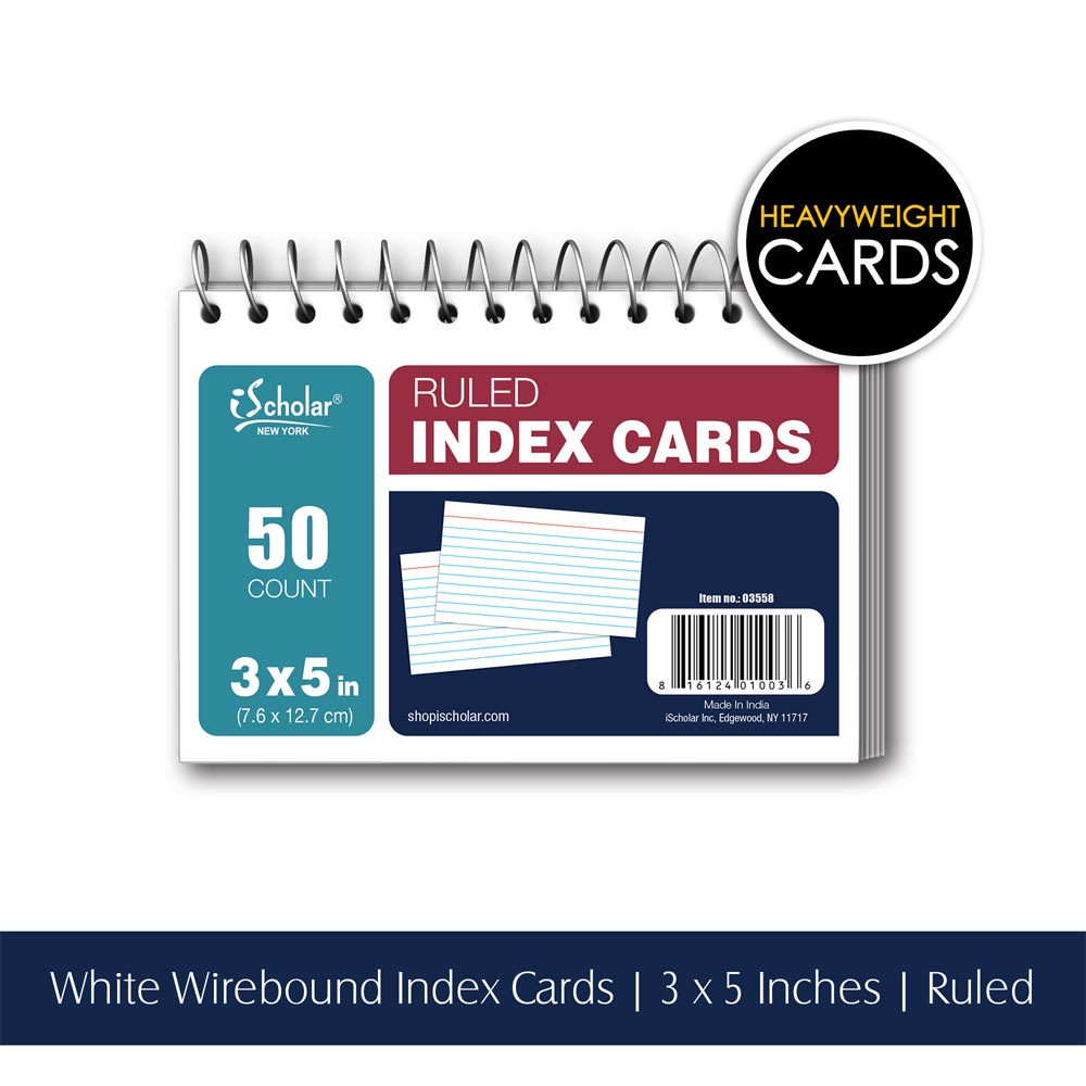 Spiral bound White Index Cards 3″ x 5″ Ruled 03558