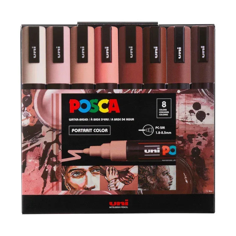 uni® POSCA PC-5M Water-Based Paint Markers, Reversible Medium Tip (1.8-2.5mm), Portrait Colors, 8 Pack