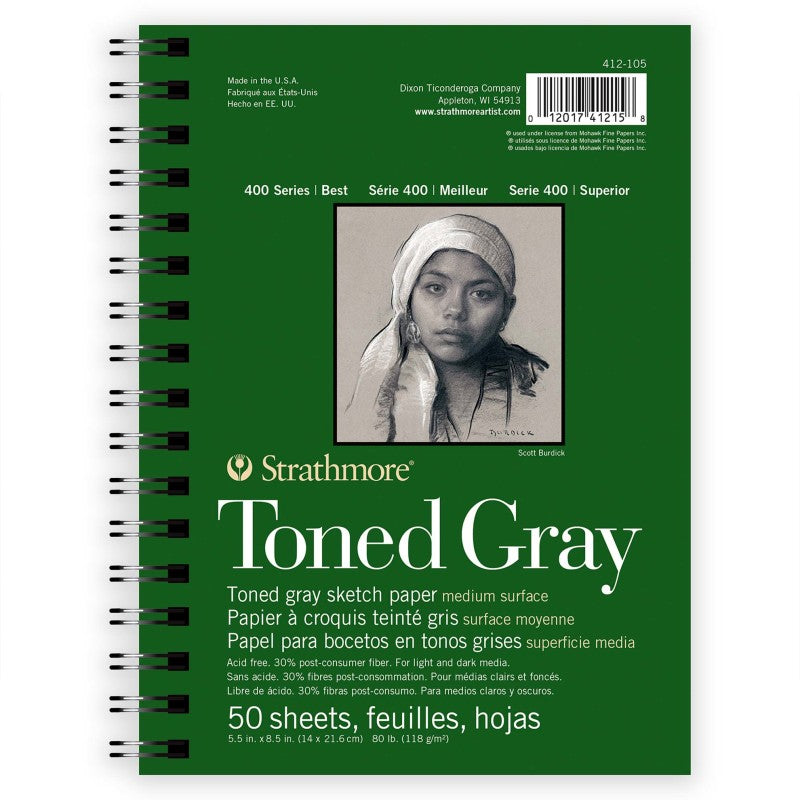 400 Series Sketch Paper Pad, Recycled, Toned Gray, Side Wire Binding, 50 Sheet, 5.5x8.5 inch, 1 Count