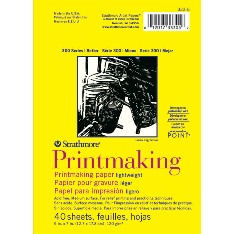 300 Series Printmaking Pad, Glue Binding, 40 Sheet, 5x7 inch, 1 Count