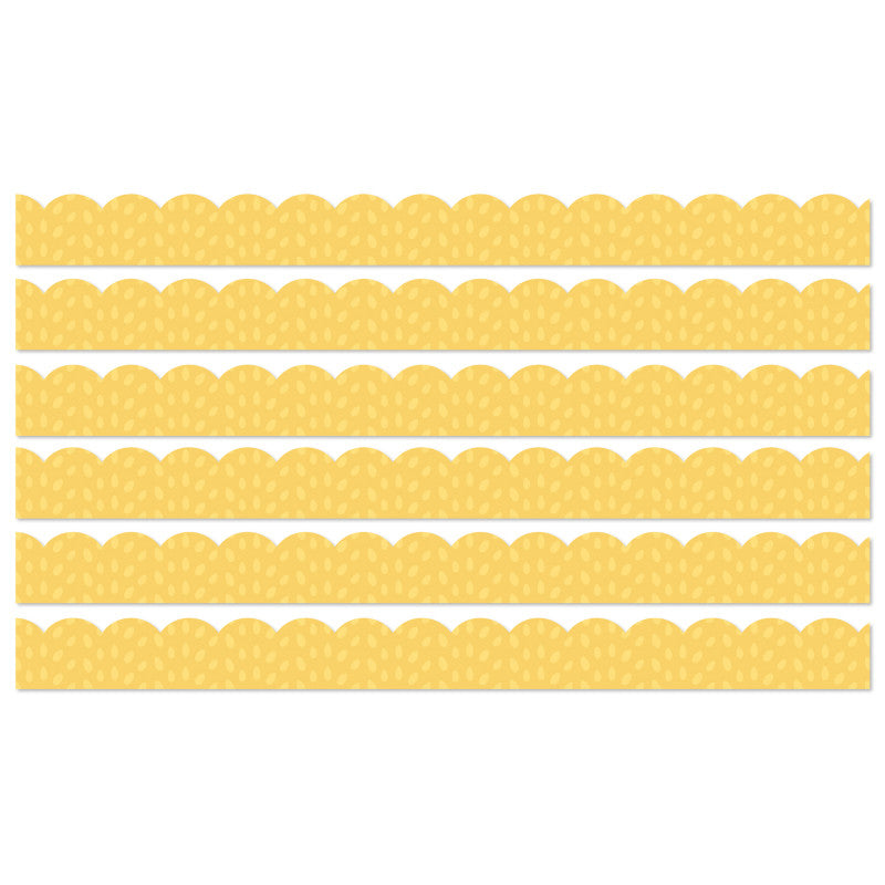Grow Together Yellow with Painted Dots Scalloped Borders, 39 Feet Per Pack, 6 Packs