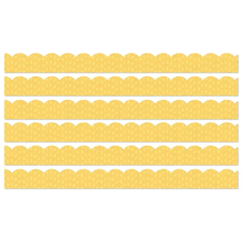 Grow Together Yellow with Painted Dots Scalloped Borders, 39 Feet Per Pack, 6 Packs