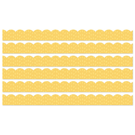 Grow Together Yellow with Painted Dots Scalloped Borders, 39 Feet Per Pack, 6 Packs