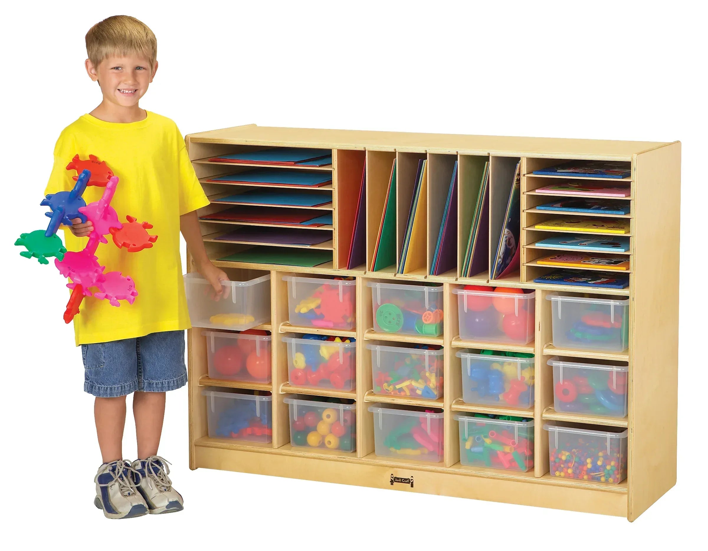 Jonti-Craft® Sectional Cubbie-Tray Mobile Unit - with Clear Trays - Magnetic Write-n-Wipe Back