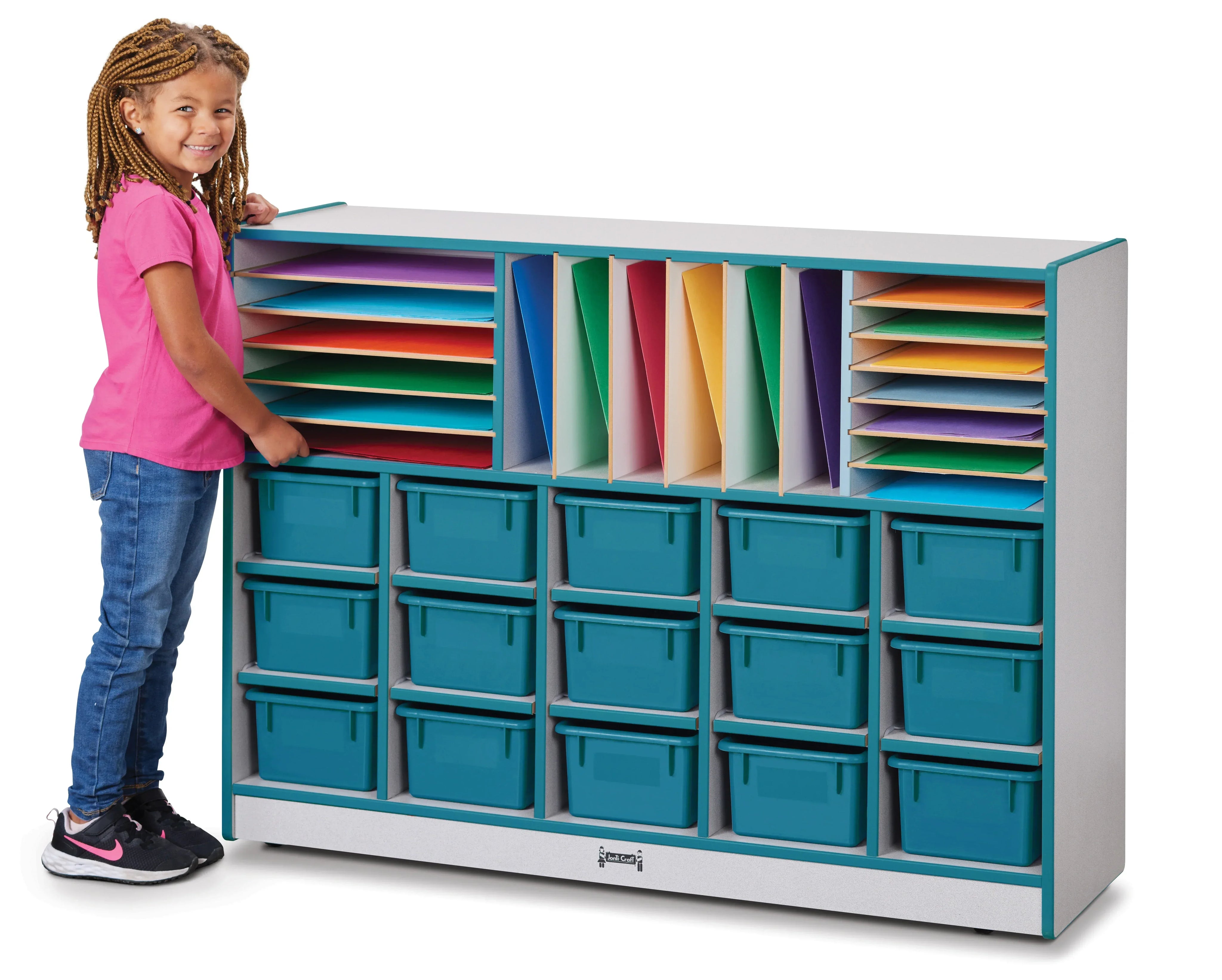 Rainbow Accents® Sectional Cubbie-Tray Mobile Unit - with Trays - Teal