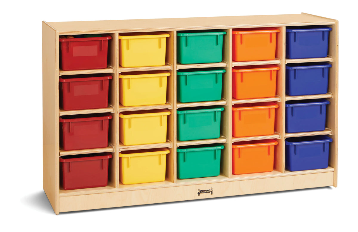 Jonti-Craft® 20 Cubbie-Tray Mobile Storage - with Colored Trays - Plywood Back