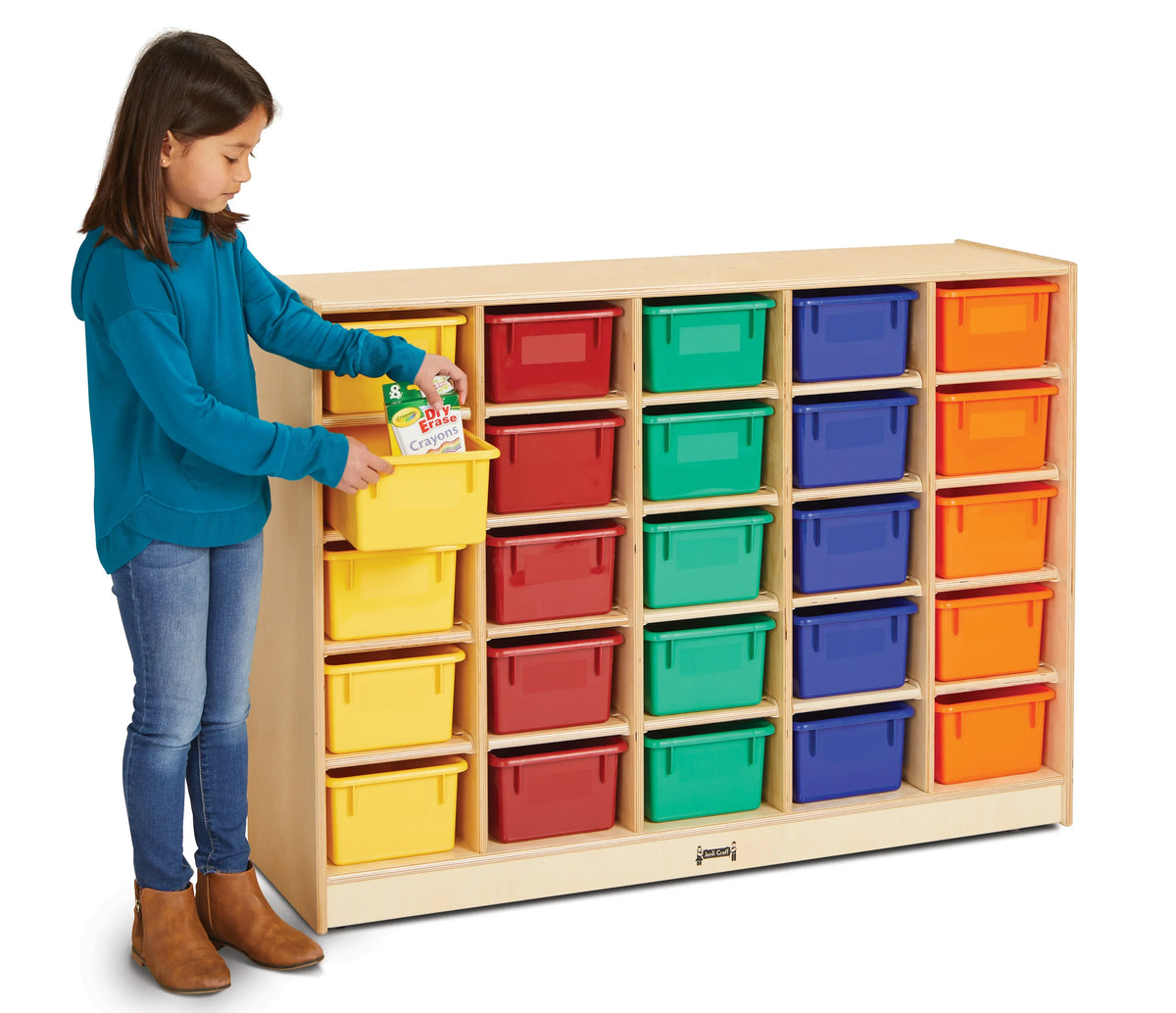 Jonti-Craft® 25 Cubbie-Tray Mobile Storage - with Colored Trays - Magnetic Write-n-Wipe Back