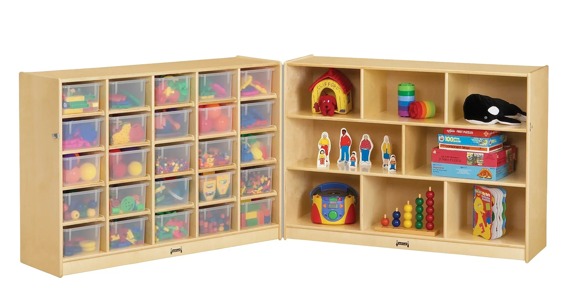 Jonti-Craft® 25 Cubbie-Tray Mobile Fold-n-Lock - with Clear Trays