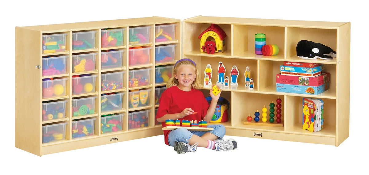 Jonti-Craft® 25 Cubbie-Tray Mobile Fold-n-Lock - with Clear Trays