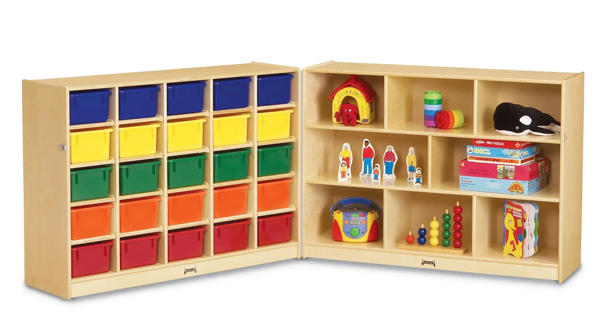 Jonti-Craft® 25 Cubbie-Tray Mobile Fold-n-Lock - with Clear Trays