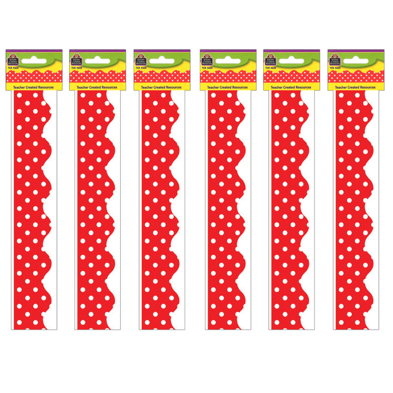 Red Mini Polka Dots Border Trim, 35 Feet Per Pack, 6 Packs