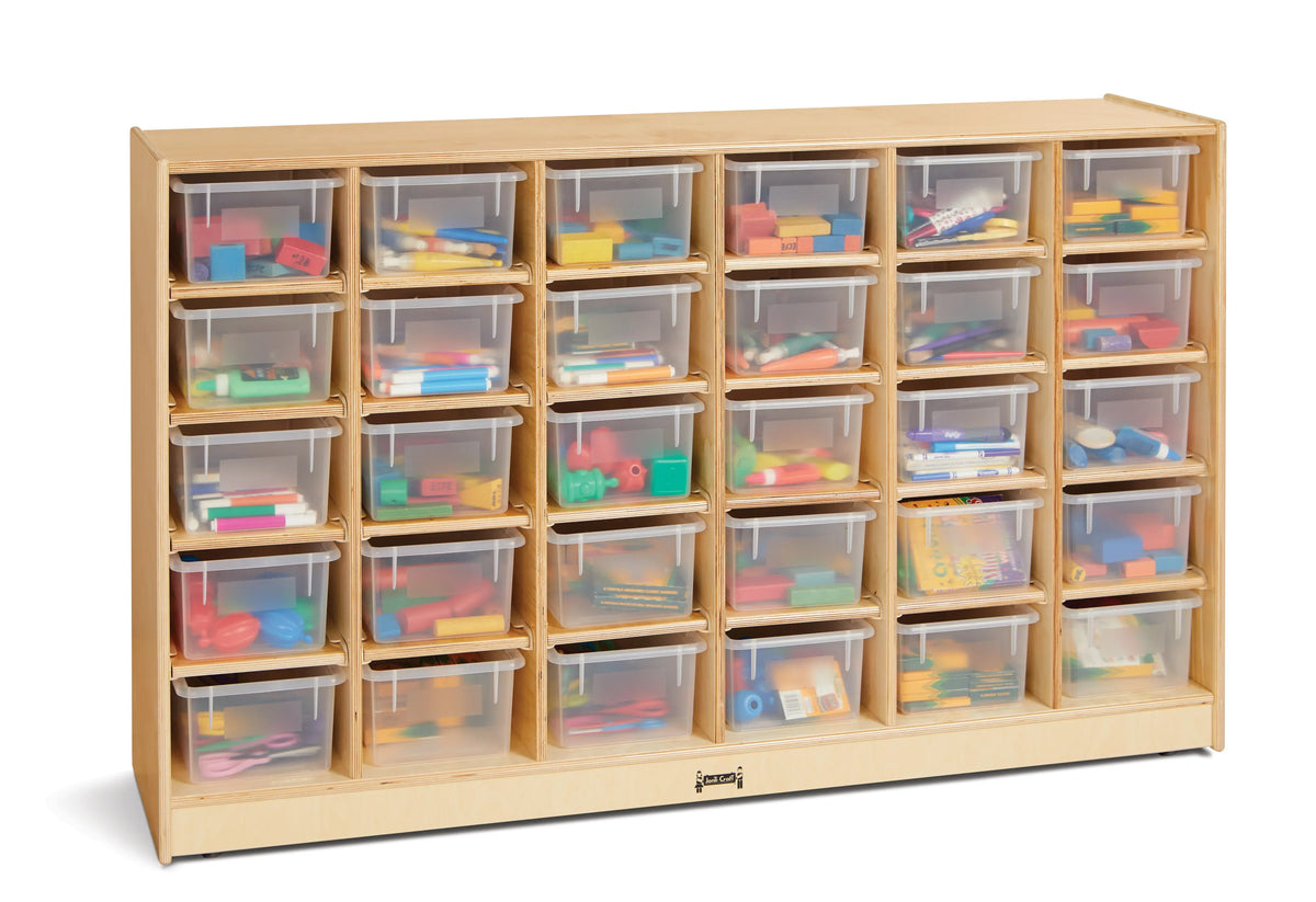 Jonti-Craft® 30 Cubbie-Tray Mobile Storage - with Clear Trays - Plywood Back