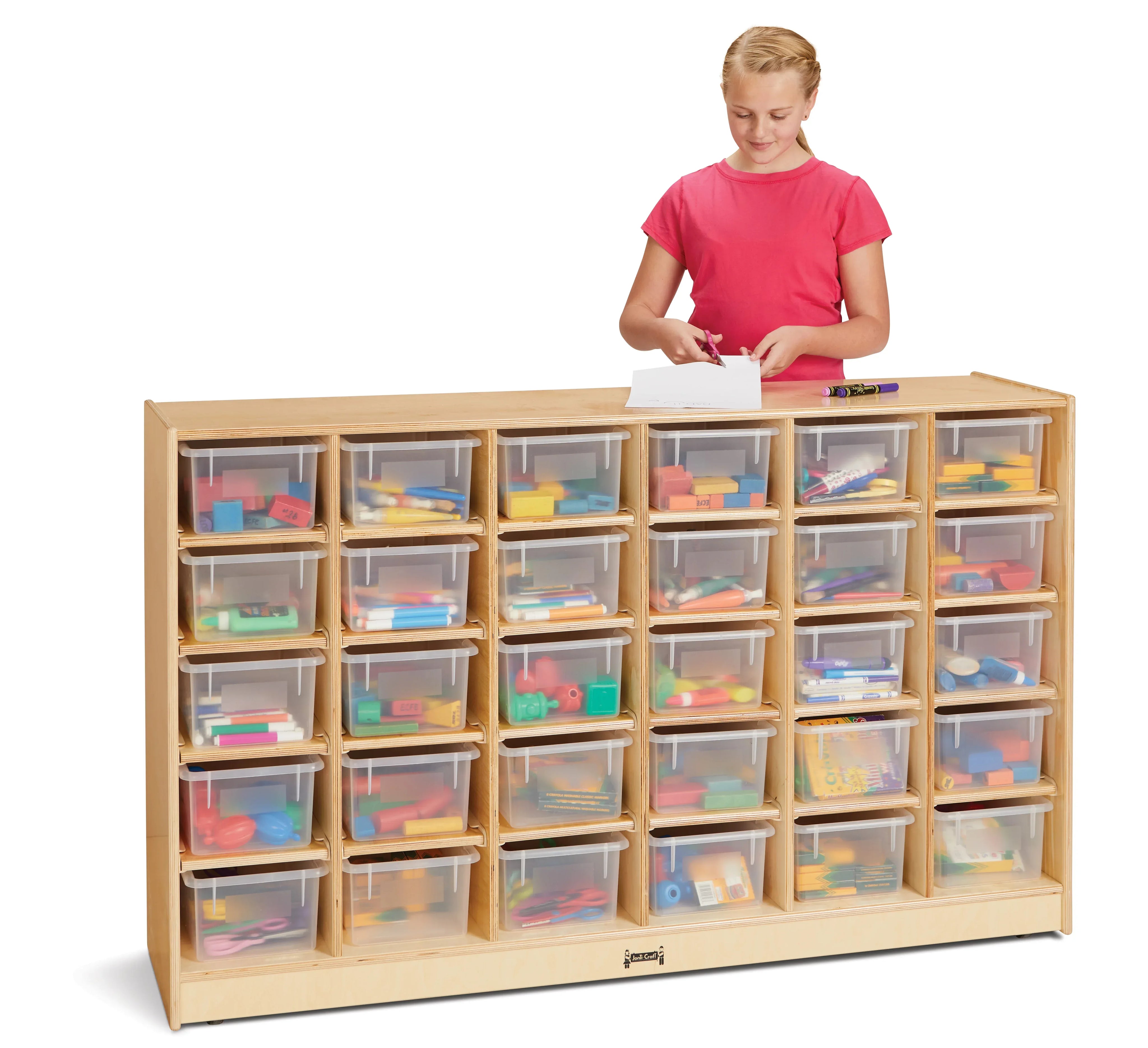 Jonti-Craft® 30 Cubbie-Tray Mobile Storage - with Clear Trays - Magnetic Write-n-Wipe Back