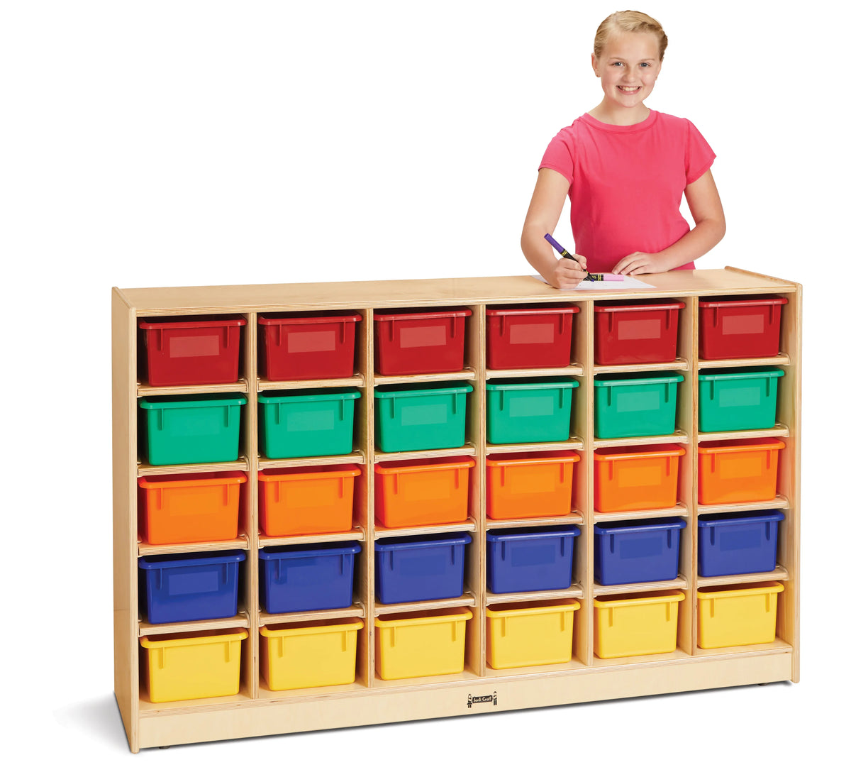 Jonti-Craft® 30 Cubbie-Tray Mobile Storage - with Colored Trays - Plywood Back