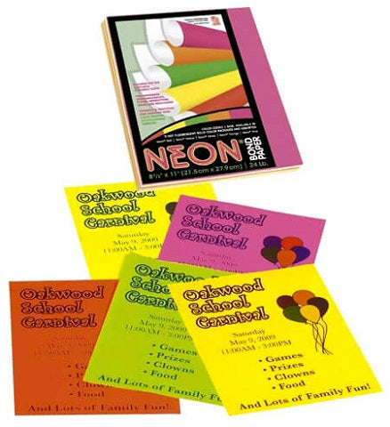 PACON COPY PAPER BOND 8.5" X 11" ASSORTED NEON COLORS 100 SHEETS