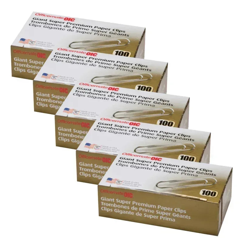 Paper Clips, Giant, Super Premium, 100/Box, 5 Boxes