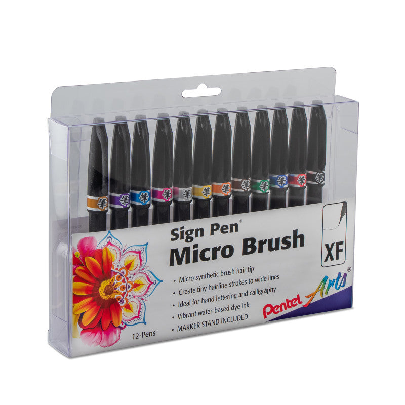 Sign Pen Micro Brush Tip, Assorted Ink Colors, 12-Pack in Plastic Box 043cfb25fbcfafb41bb940274d42b8a62e12d461