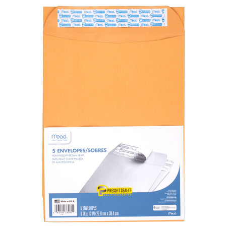 Press-It Seal-It&reg; Envelopes, 9" x 12", Pack of 5