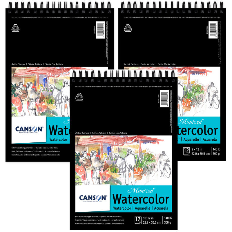 Artist Series Montval Watercolor Pad, Top Wire Binding, 12 Sheet, 9x12 inch, Pack of 3