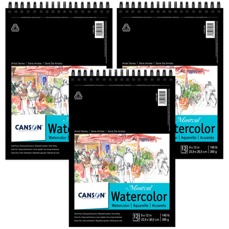 Artist Series Montval Watercolor Pad, Top Wire Binding, 12 Sheet, 9x12 inch, Pack of 3