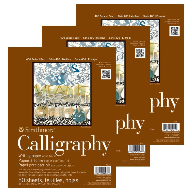 400 Series Calligraphy Paper Pad, Tape Binding, 50 Sheet, 8.5x11 inch, 1 Count, Pack of 3